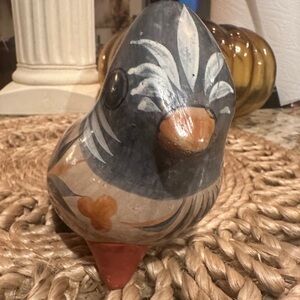 Artisan Ceramic Bird Figurine - Blue and Orange